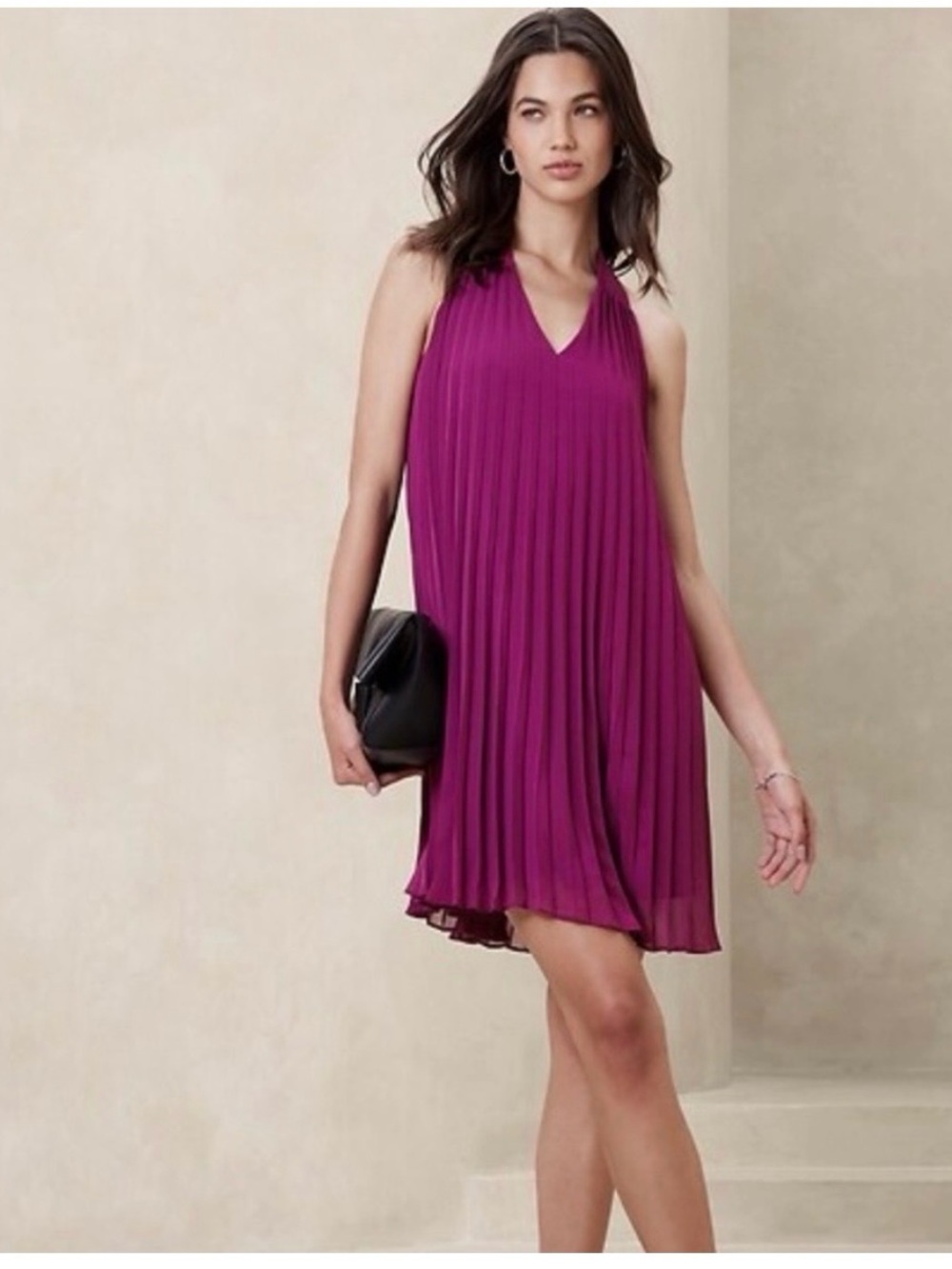 Banana Republic Fuchsia Pleated Halter A-Line Mini Dress